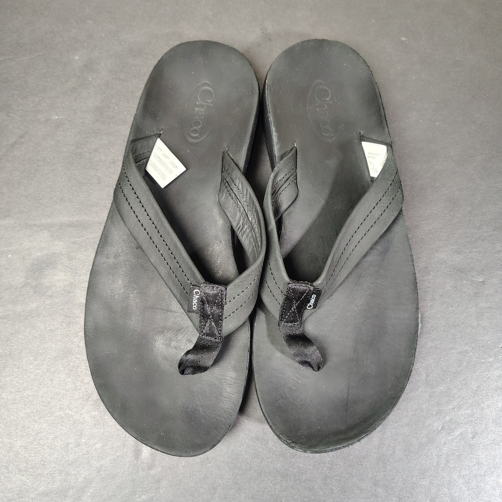 Chaco Flip Flops Womens Size 8 Black Leather Playa Pro Sandals LUVSEAT J108488